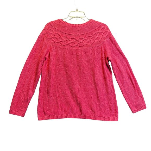 Talbots Pink Confetti Cable Knit Crewneck Sweater Womens L Large - Picture 5 of 8